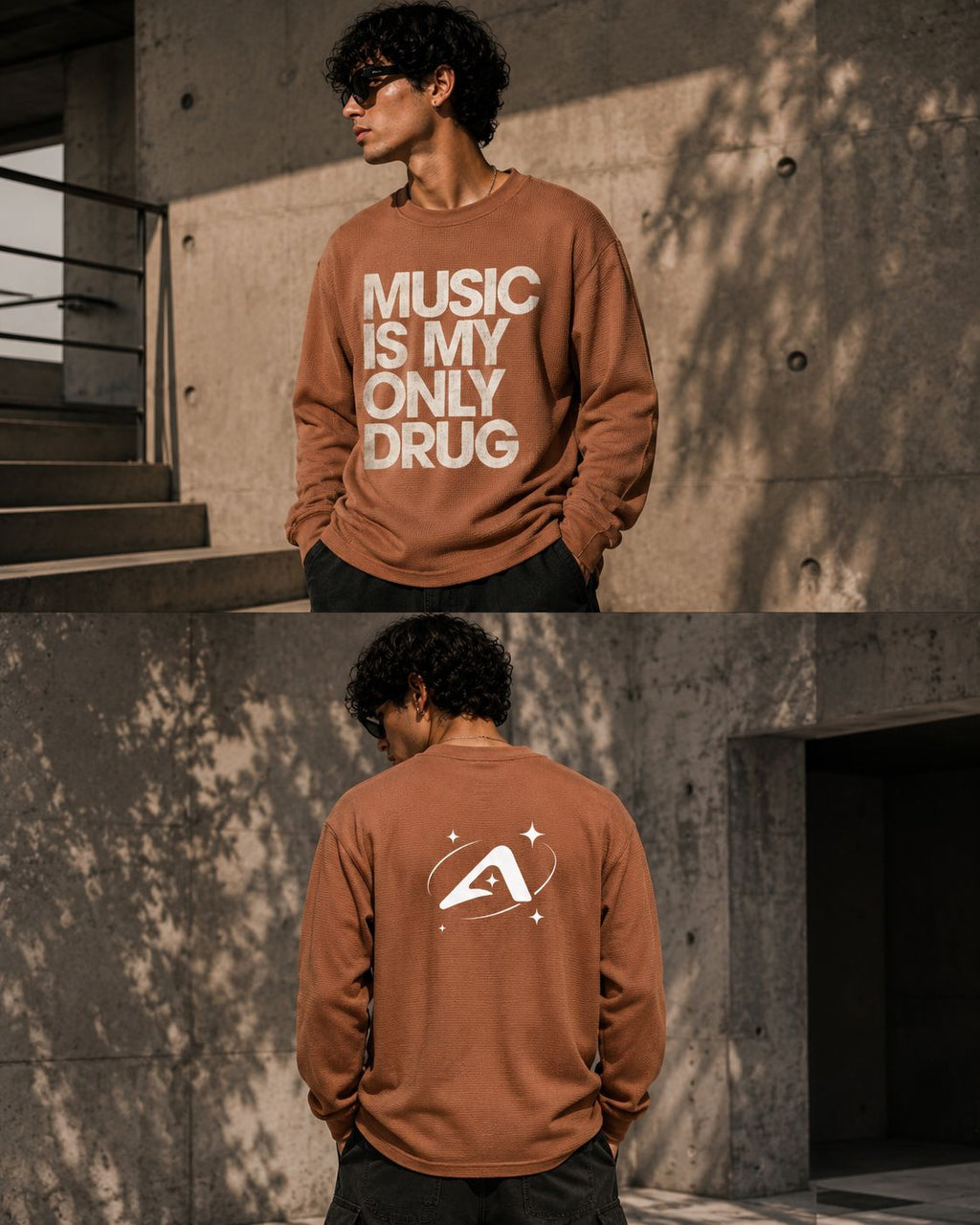 MUSIC IS MY ONLY DRUG waffle knit