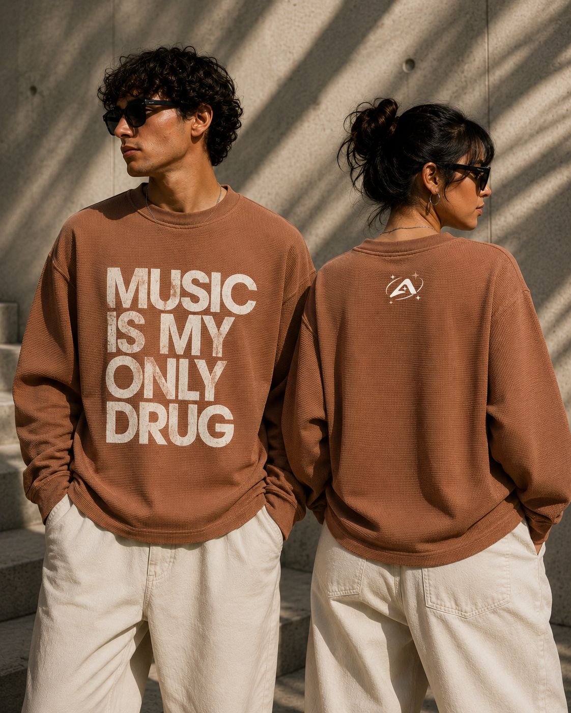 MUSIC IS MY ONLY DRUG waffle knit