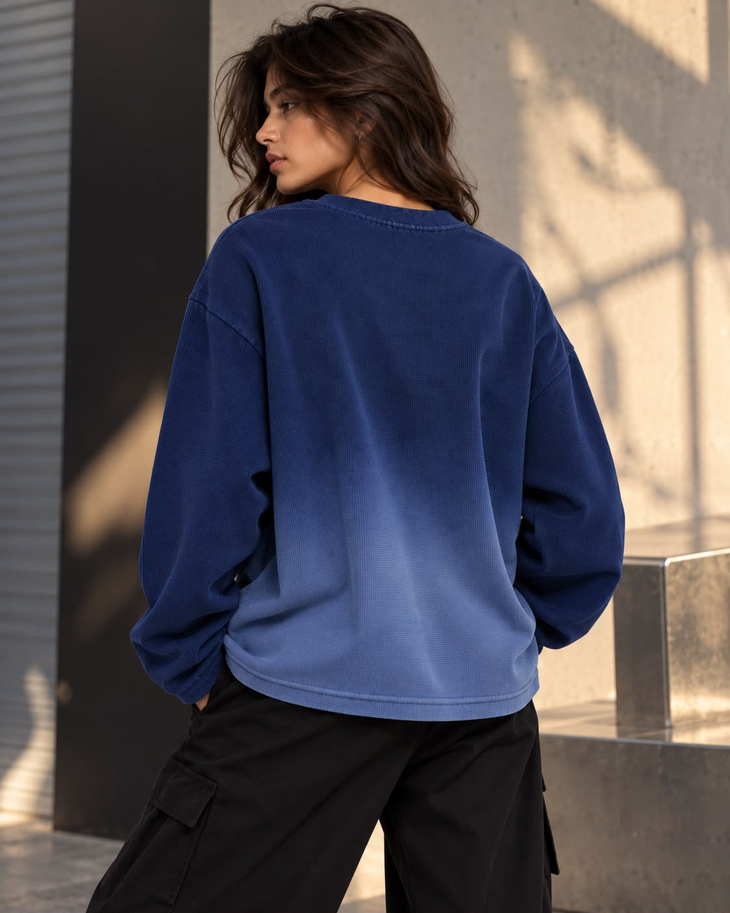 BLUE OMBRE WAFFLE KNIT