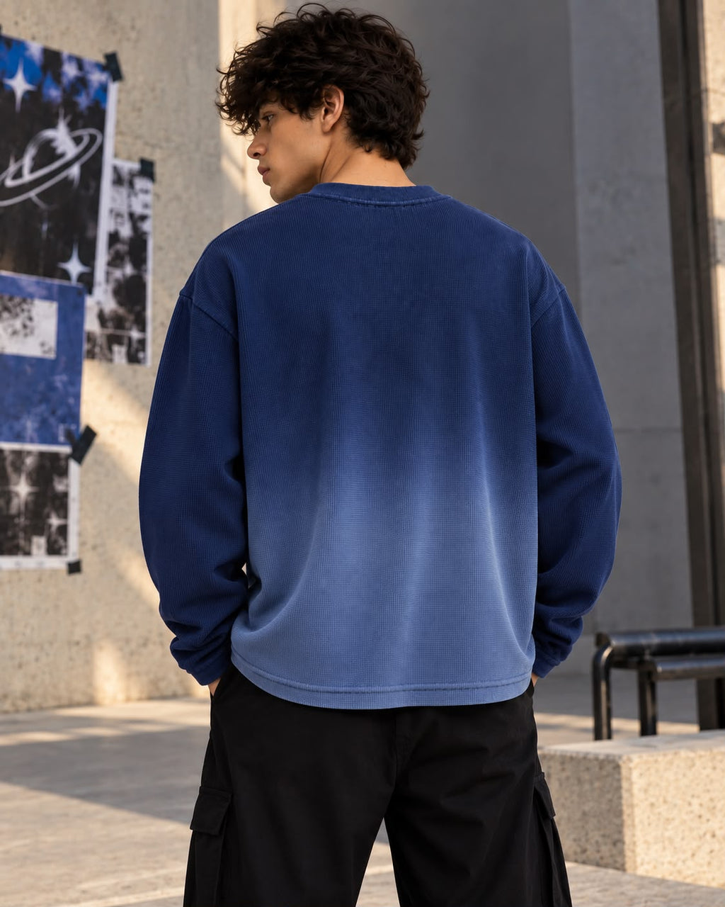 BLUE OMBRE WAFFLE KNIT