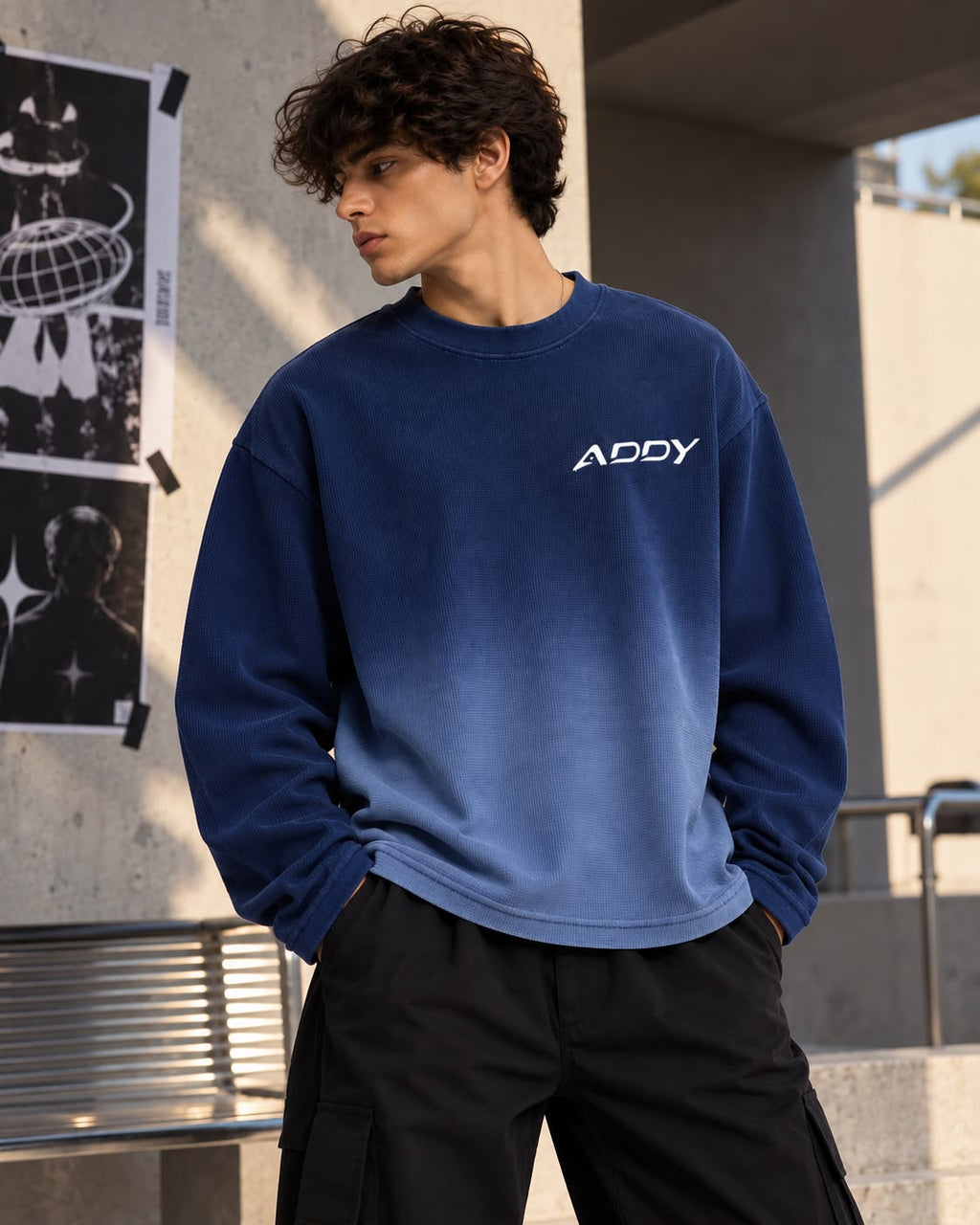 BLUE OMBRE WAFFLE KNIT