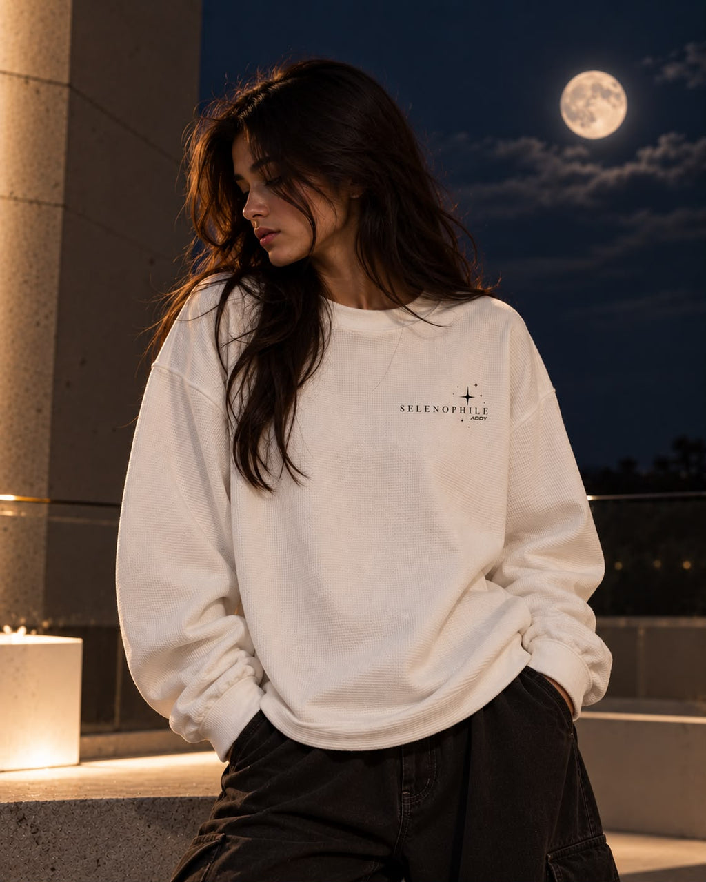 SELENOPHILE white waffle knit