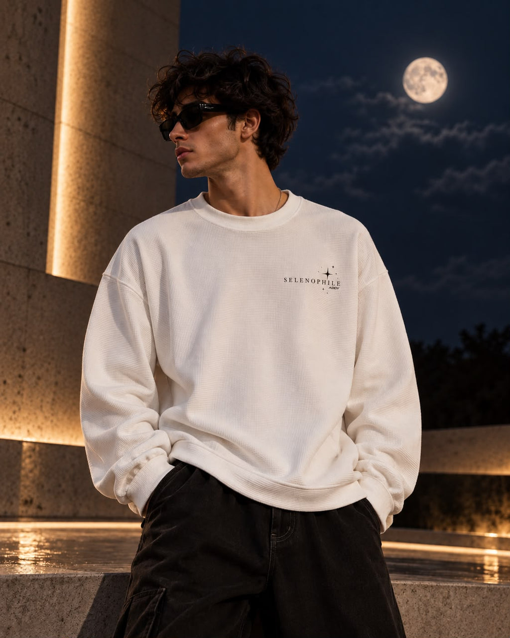 SELENOPHILE white waffle knit