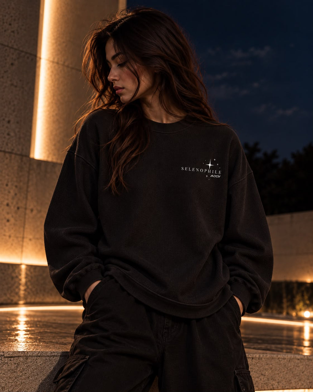 SELENOPHILE black waffle knit