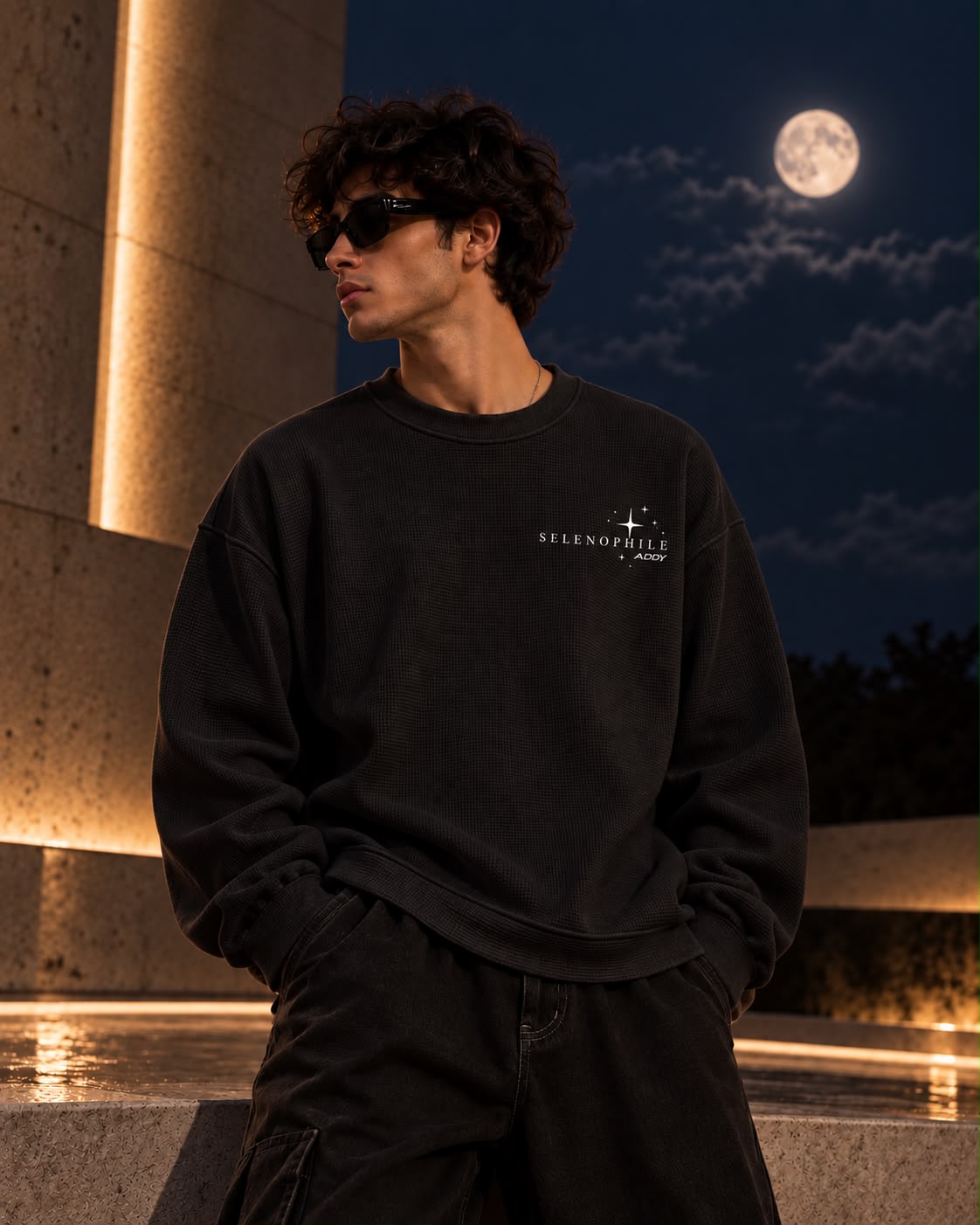 SELENOPHILE black waffle knit