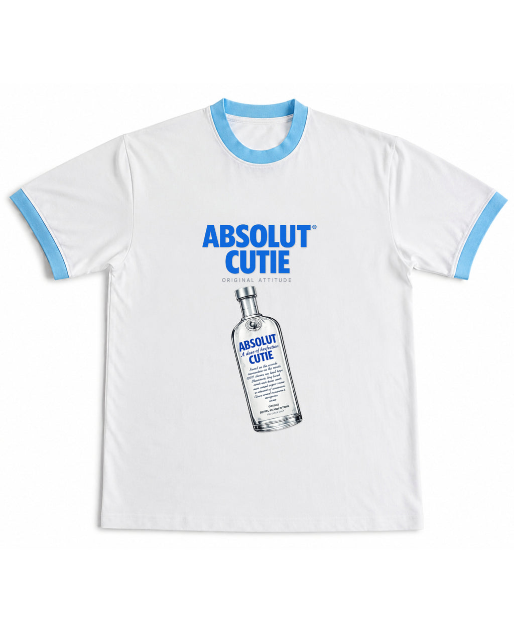 White & Sky Blue Ringer tee Front Design
