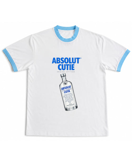 White & Sky Blue Ringer tee Front Design