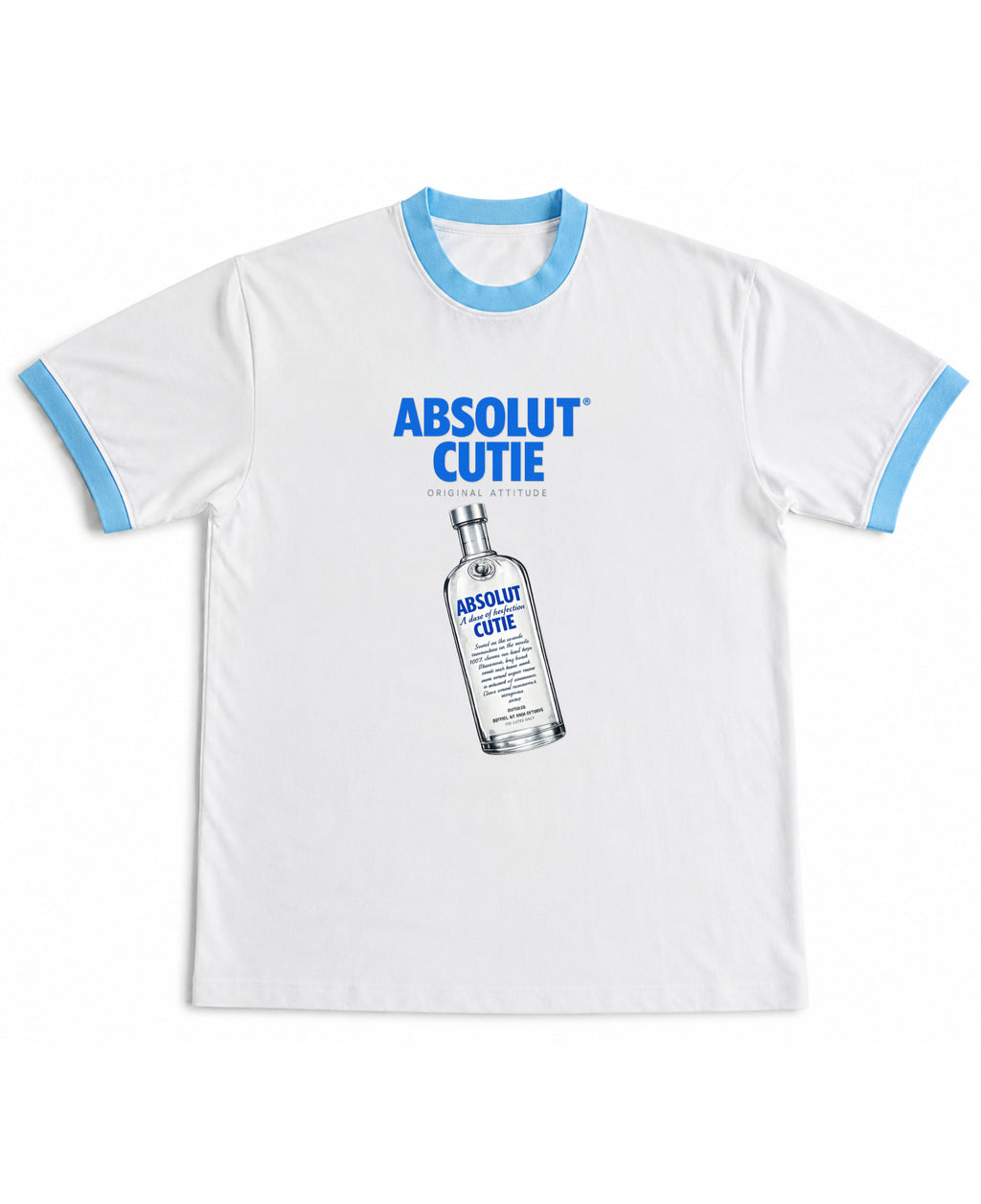 White & Sky Blue Ringer tee Front Design