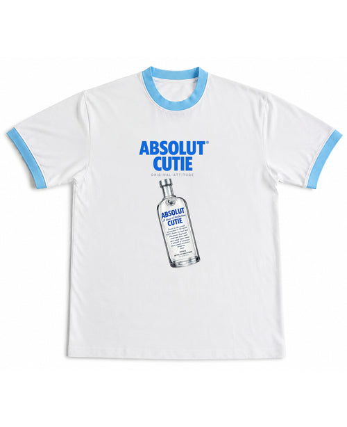 White & Sky Blue Ringer tee Front Design