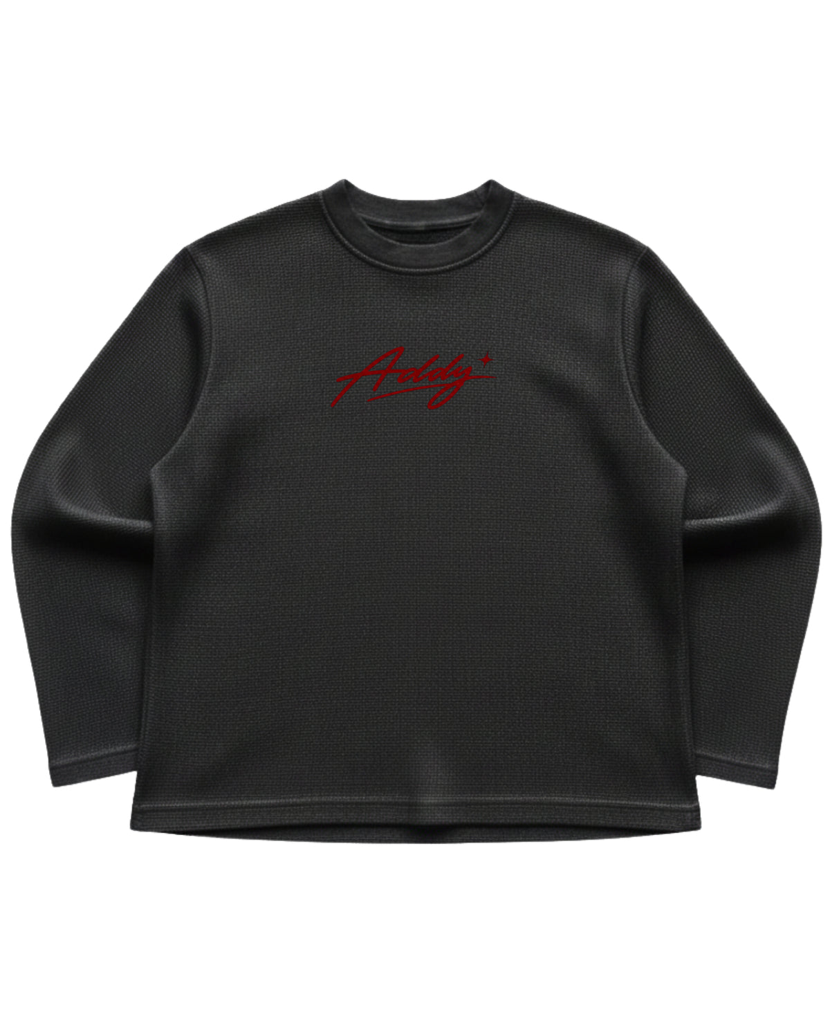 Black waffle knit oversized full-sleeve Front Design