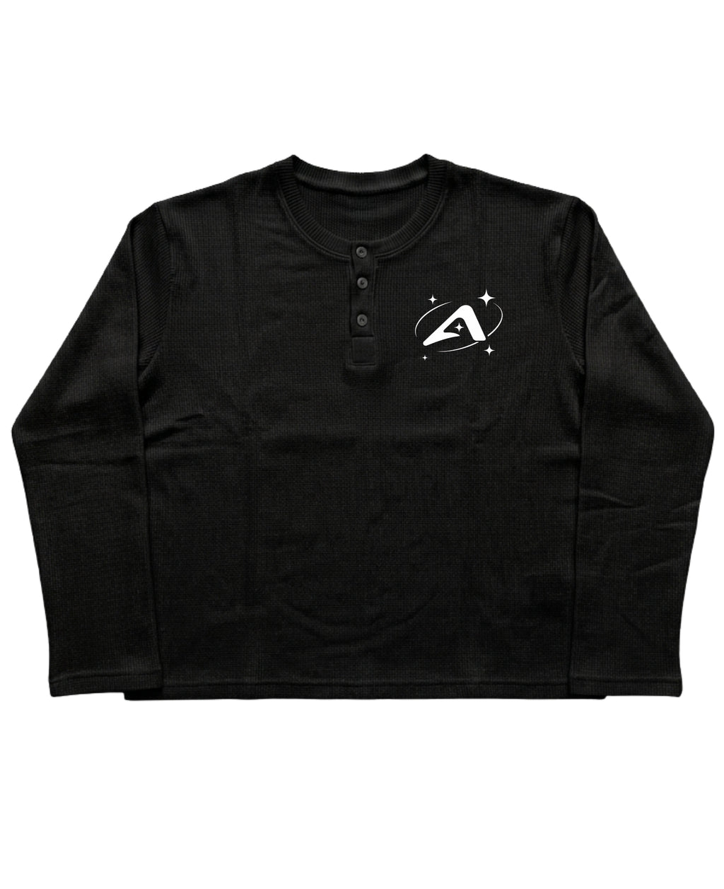 Black Henley waffle knit Front Design