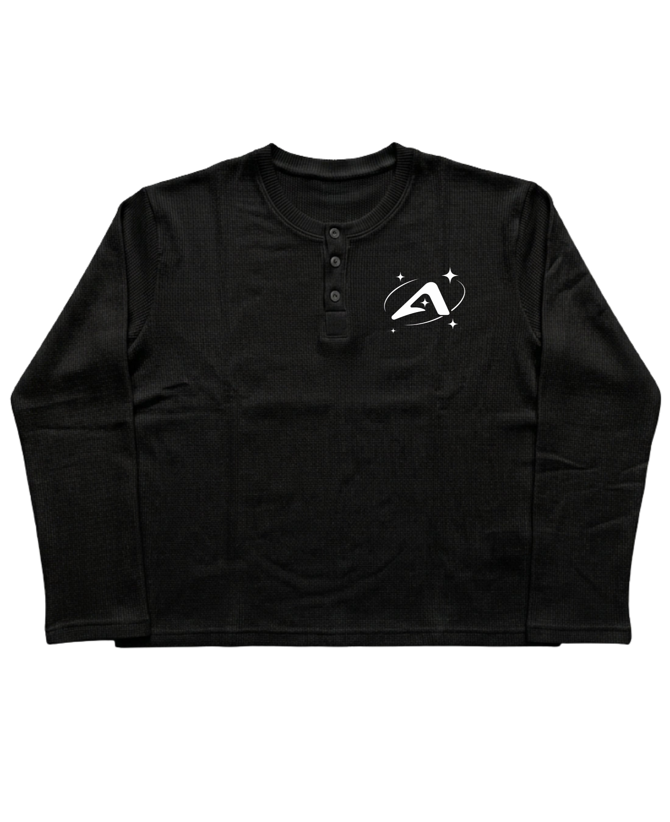 Black Henley waffle knit Front Design