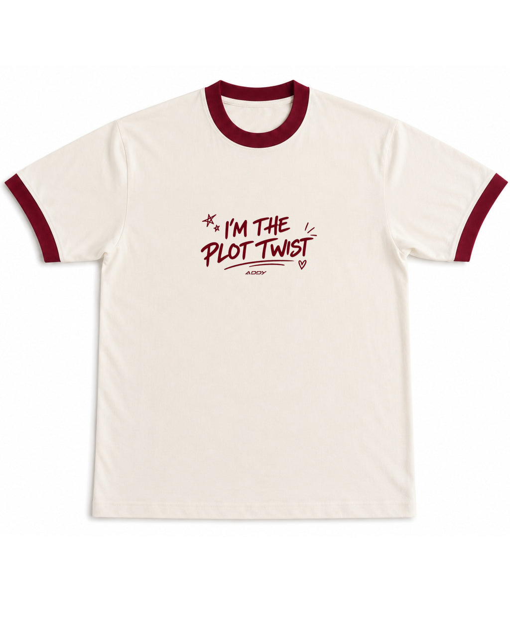 Off White & Maroon Ringer tee Front Design