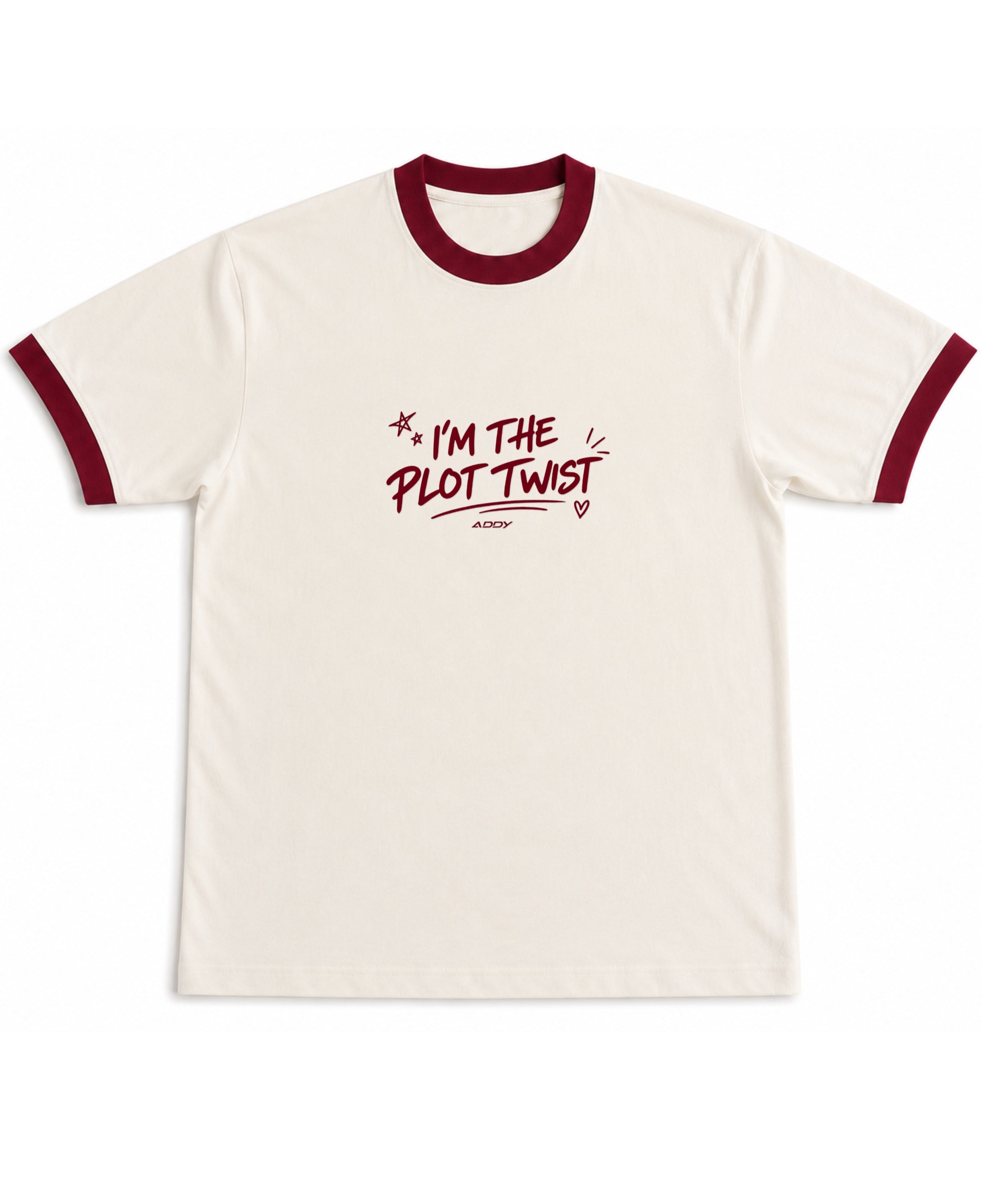 Off White & Maroon Ringer tee Front Design