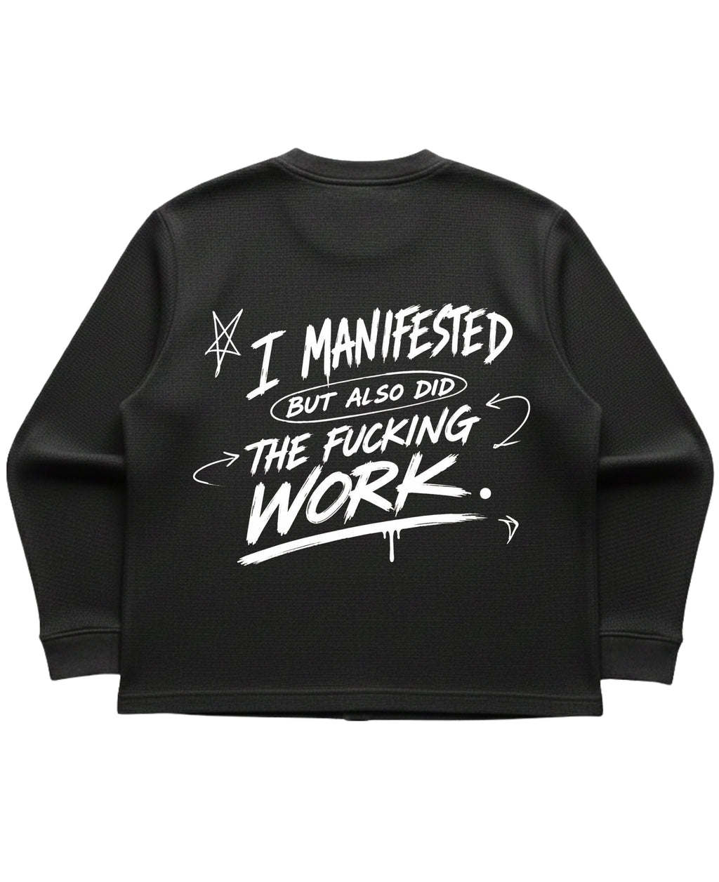 Black waffle knit oversized full-sleeve Back Design