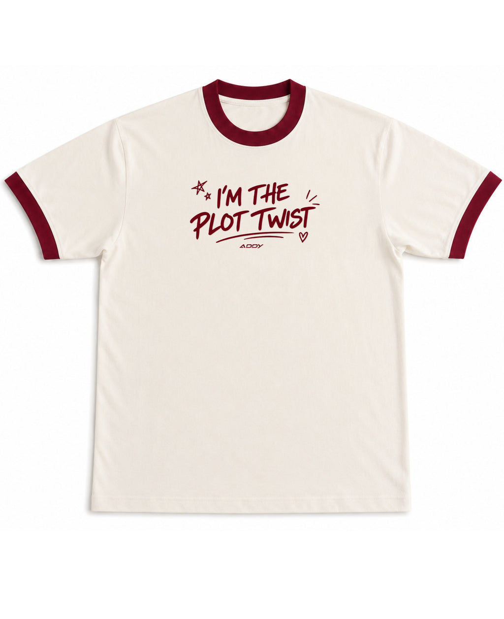 Off White & Maroon Ringer tee Front Design