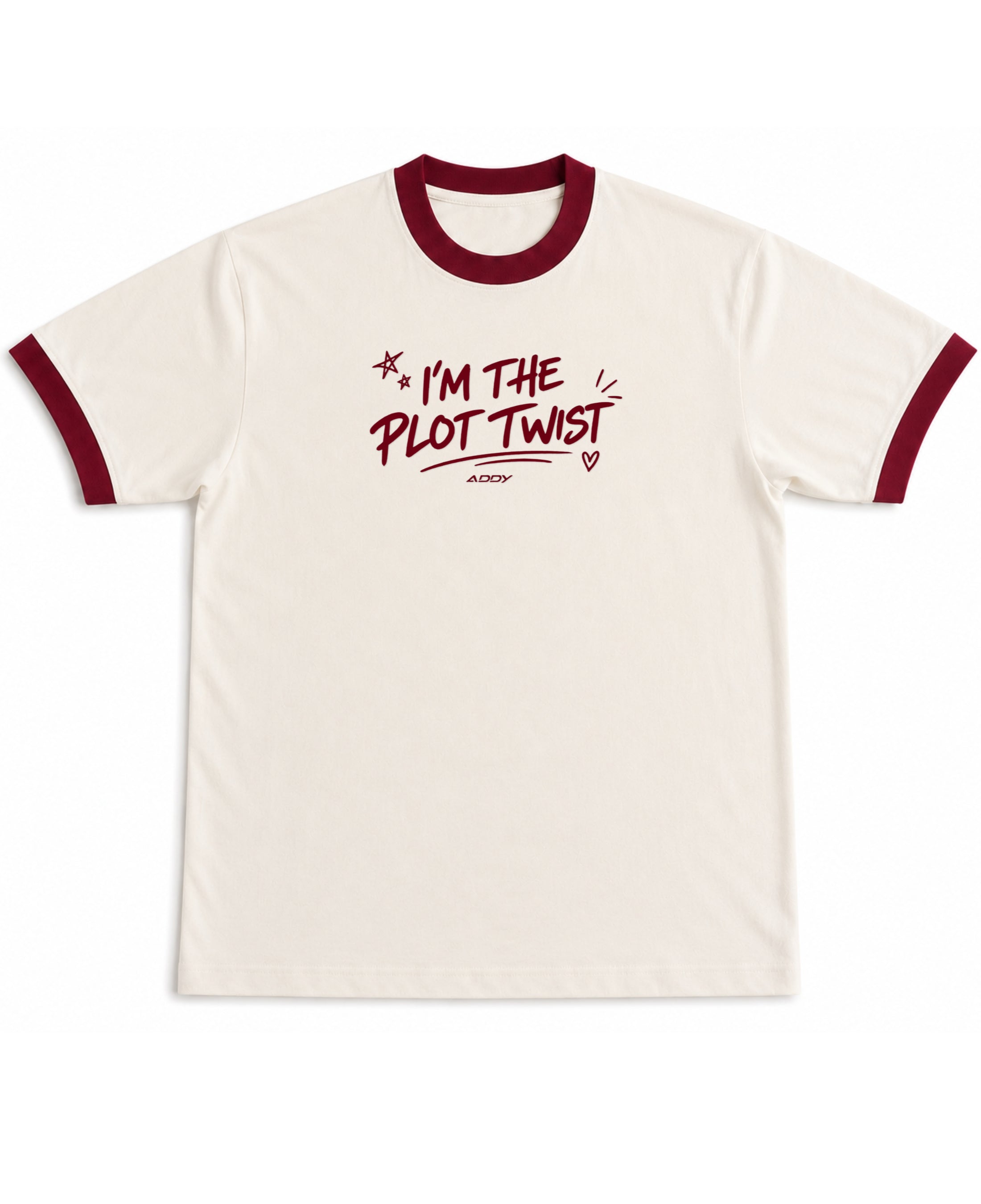 Off White & Maroon Ringer tee Front Design