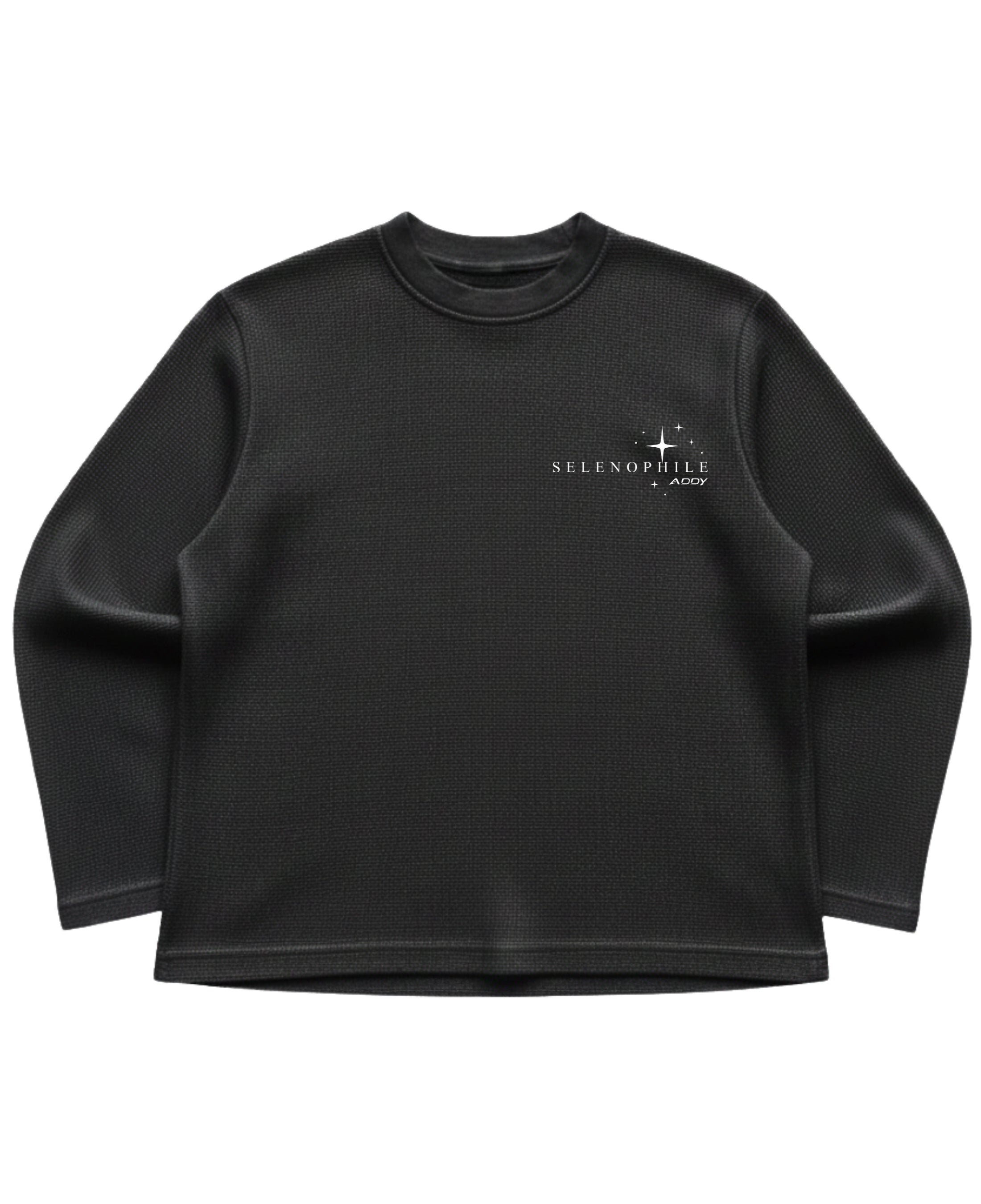 Black waffle knit oversized full-sleeve Front Design