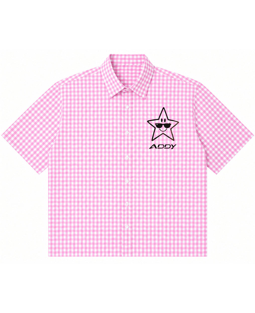 Pink Gingham Oxford Boxy Shirt Front Design