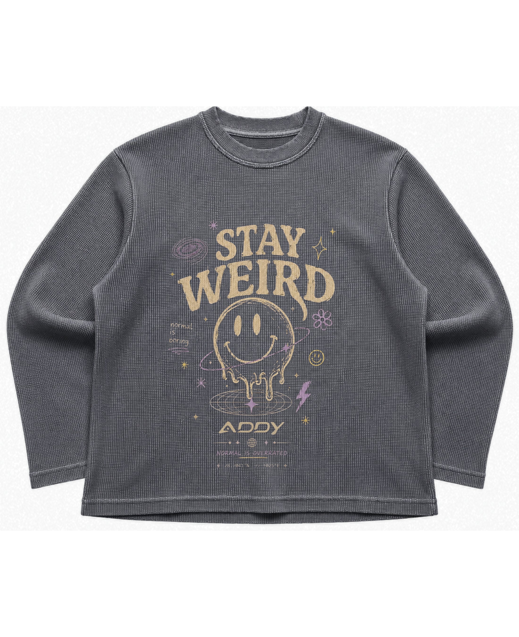 Acidwash waffle knit oversized full-sleeve Front Design