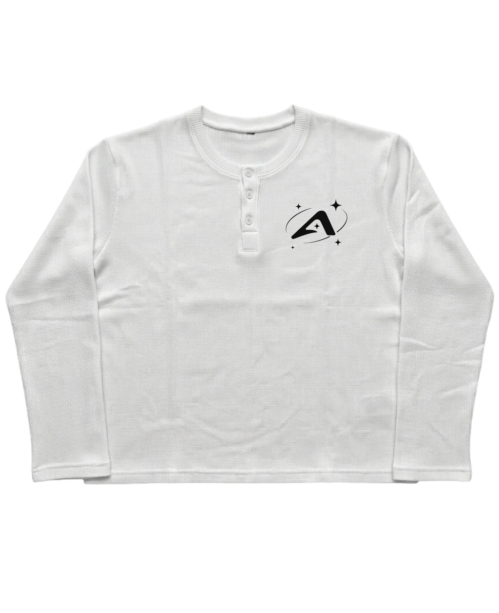 White Henley waffle knit Front Design