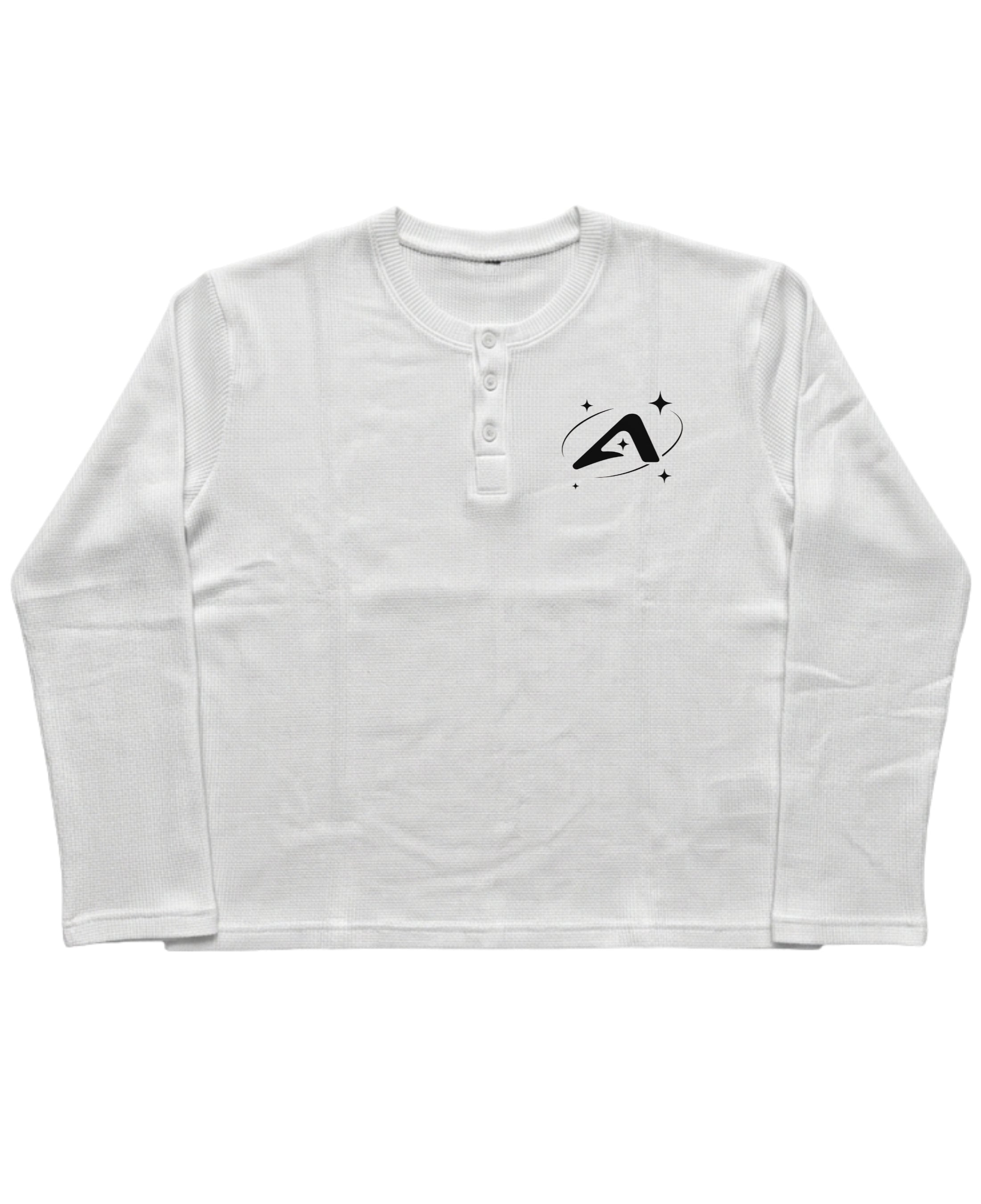 White Henley waffle knit Front Design
